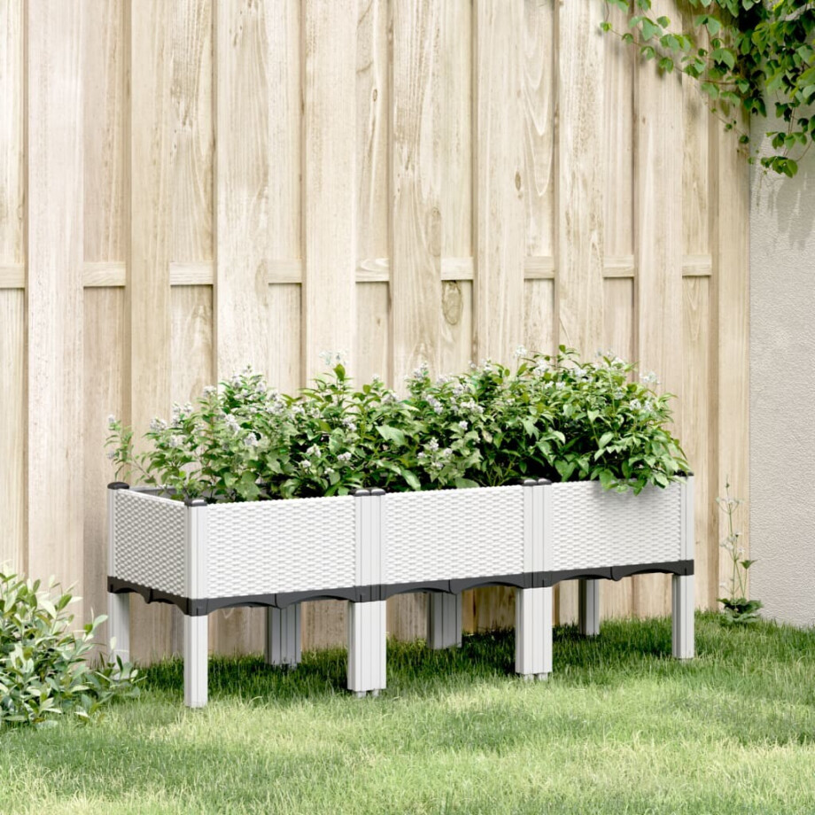vidaXL Plantenbak met poten 120x40x42 cm polypropeen wit afbeelding 1