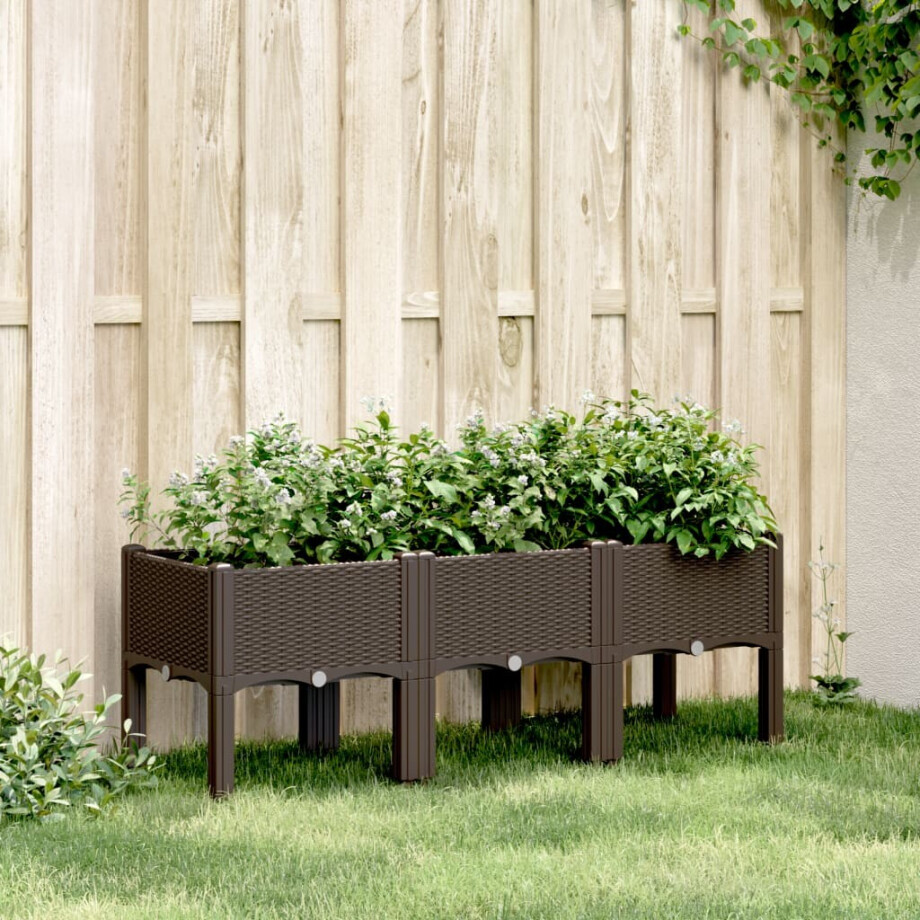 vidaXL Plantenbak met poten 120x40x42 cm polypropeen bruin afbeelding 1
