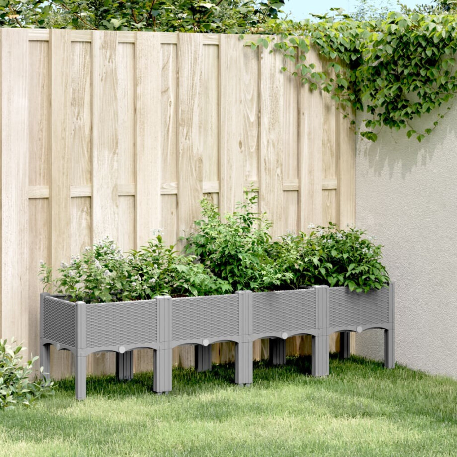 vidaXL Plantenbak met poten 160x40x42 cm polypropeen lichtgrijs afbeelding 1