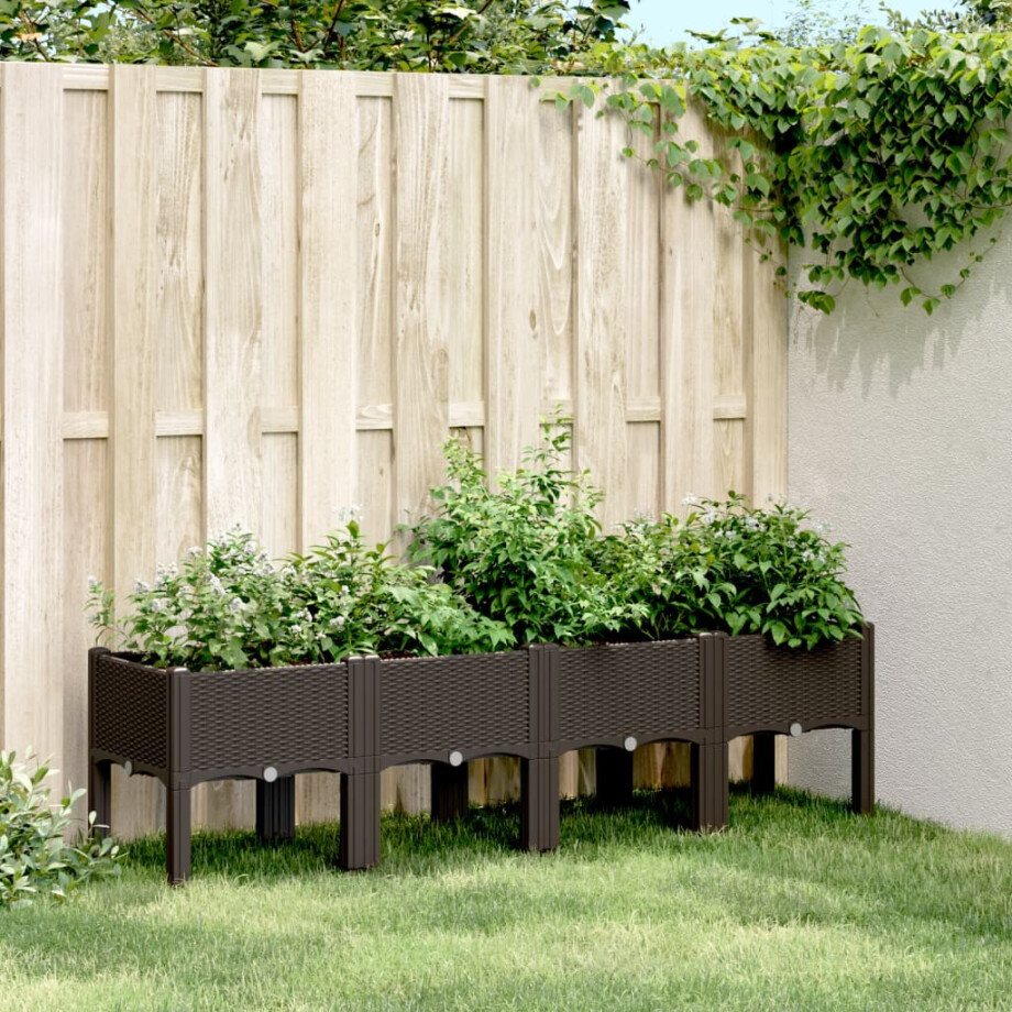 vidaXL Plantenbak met poten 160x40x42 cm polypropeen bruin afbeelding 1