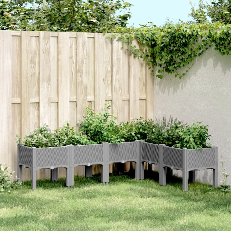 vidaXL Plantenbak met poten 160x120x42 cm polypropeen lichtgrijs afbeelding 1