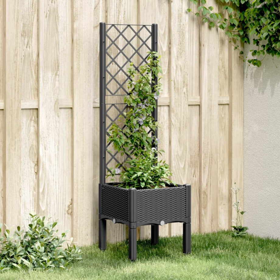 vidaXL Plantenbak met latwerk 40x40x142 cm polypropeen zwart afbeelding 1