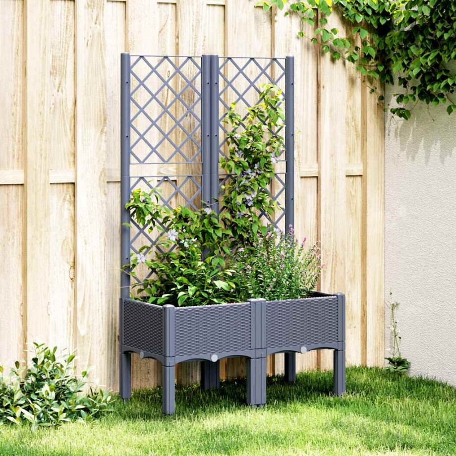 vidaXL Plantenbak met latwerk 80x40x142 cm polypropeen blauwgrijs afbeelding 1