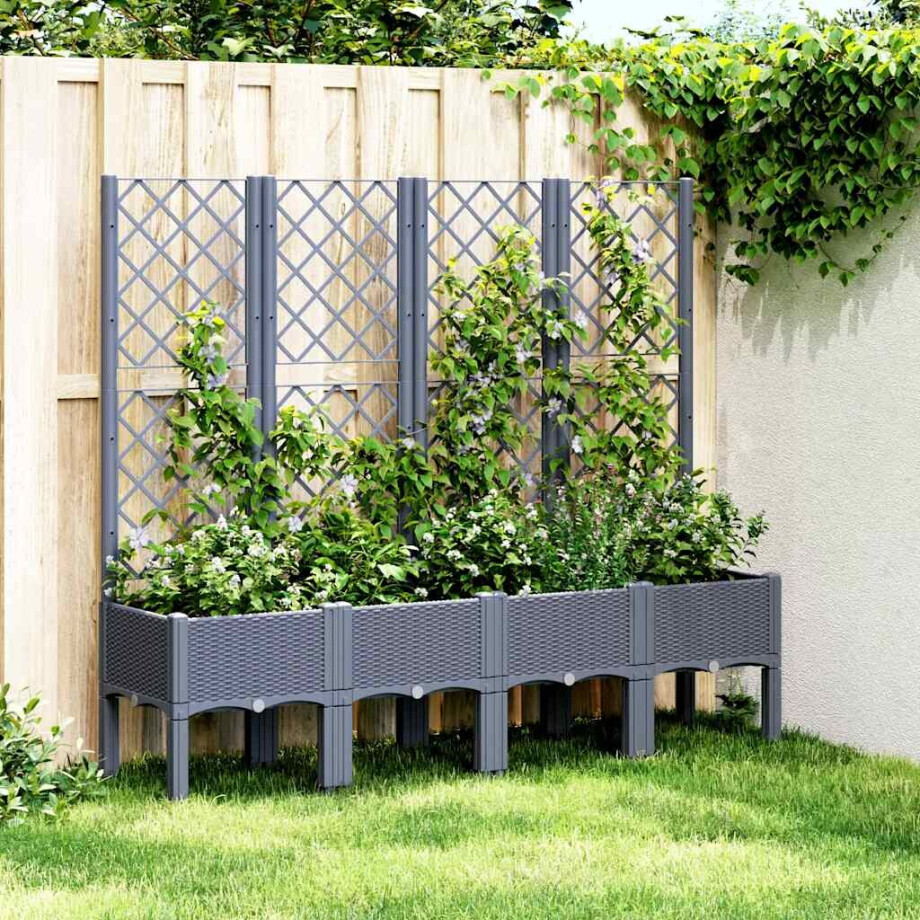 vidaXL Plantenbak met latwerk 160x40x142 cm polypropeen blauwgrijs afbeelding 1