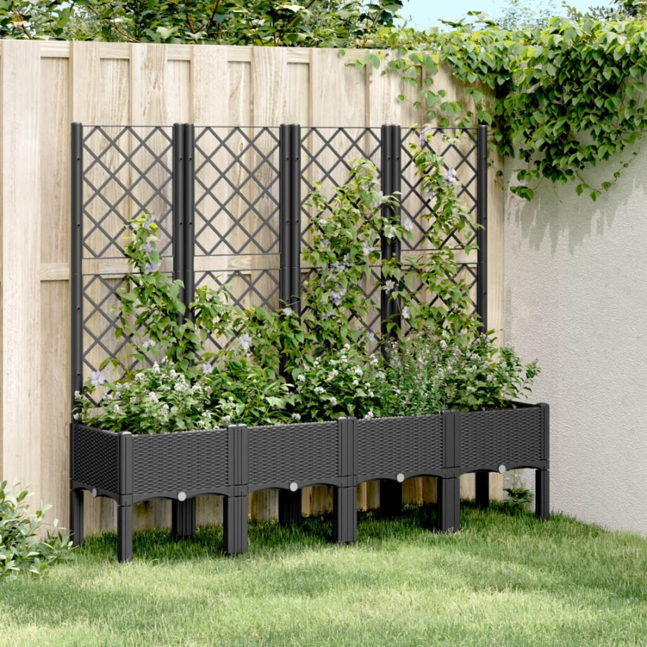 vidaXL Plantenbak met latwerk 160x40x142 cm polypropeen zwart vidaXL Plantenbak met latwerk 160x40x142 cm polypropeen zwart afbeelding 1
