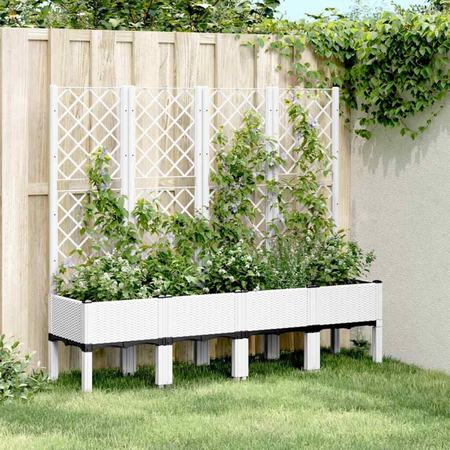 vidaXL Plantenbak met latwerk 160x40x142 cm polypropeen wit afbeelding 1