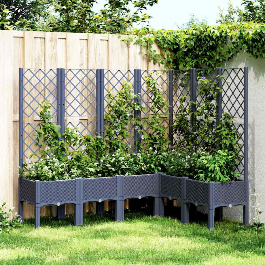 vidaXL Plantenbak met latwerk 160x120x142 cm polypropeen blauwgrijs afbeelding 1