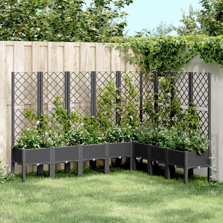 vidaXL Plantenbak met latwerk 200x160x142 cm polypropeen zwart afbeelding 1