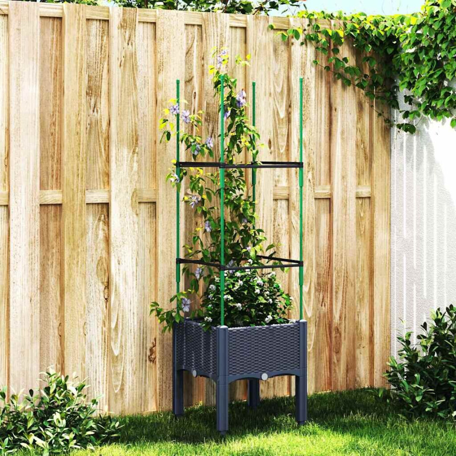 vidaXL Plantenbak met latwerk 40x40x142,5 cm polypropeen blauwgrijs afbeelding 1