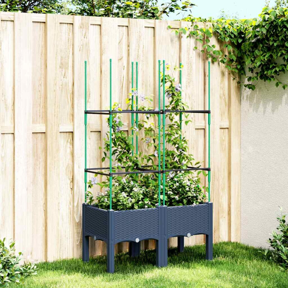 vidaXL Plantenbak met latwerk 80x40x142,5 cm polypropeen blauwgrijs vidaXL Plantenbak met latwerk 80x40x142,5 cm polypropeen blauwgrijs afbeelding 1