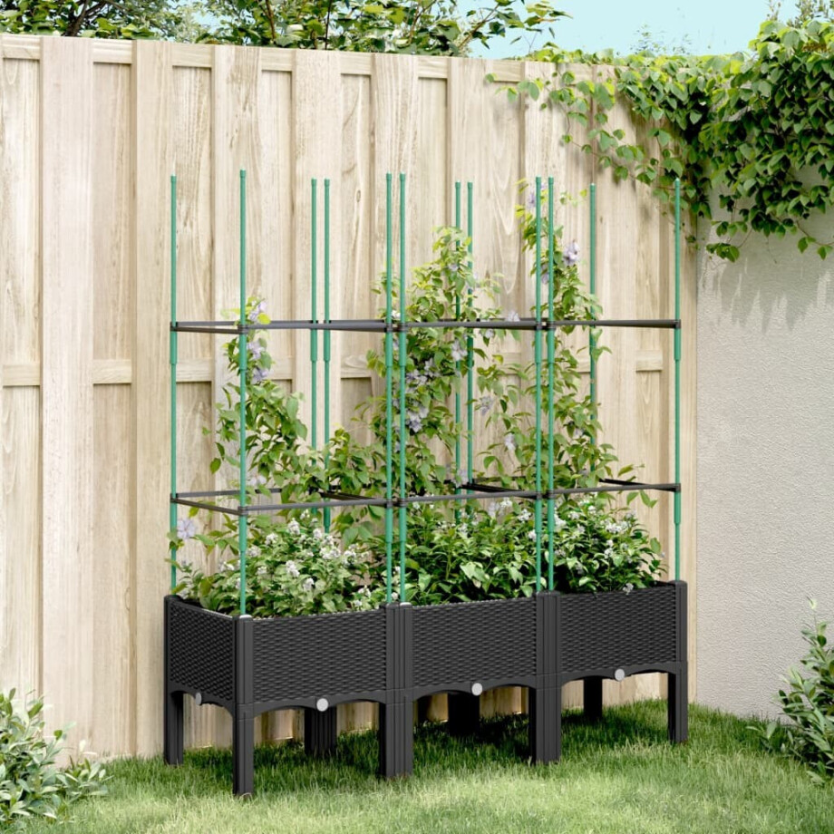 vidaXL Plantenbak met latwerk 120x40x142,5 cm polypropeen zwart vidaXL Plantenbak met latwerk 120x40x142,5 cm polypropeen zwart afbeelding 1