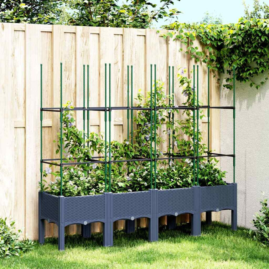 vidaXL Plantenbak met latwerk 160x40x142,5 cm polypropeen blauwgrijs afbeelding 1