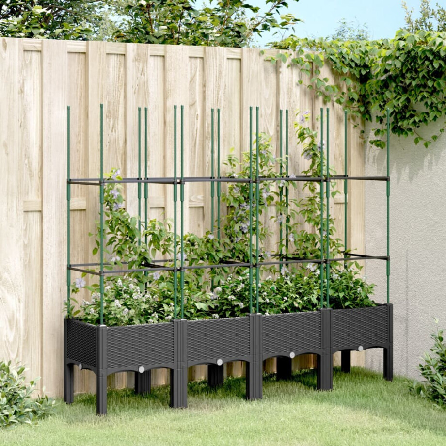 vidaXL Plantenbak met latwerk 160x40x142,5 cm polypropeen zwart vidaXL Plantenbak met latwerk 160x40x142,5 cm polypropeen zwart afbeelding 1