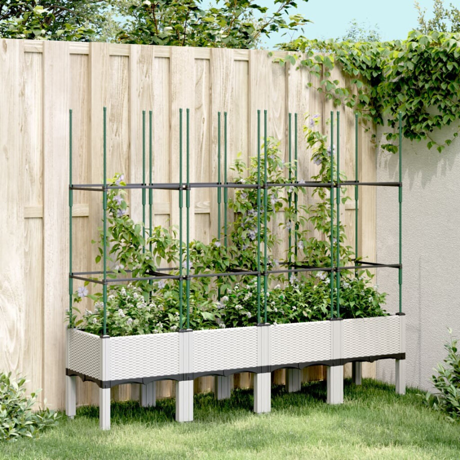 vidaXL Plantenbak met latwerk 160x40x142,5 cm polypropeen wit afbeelding 1