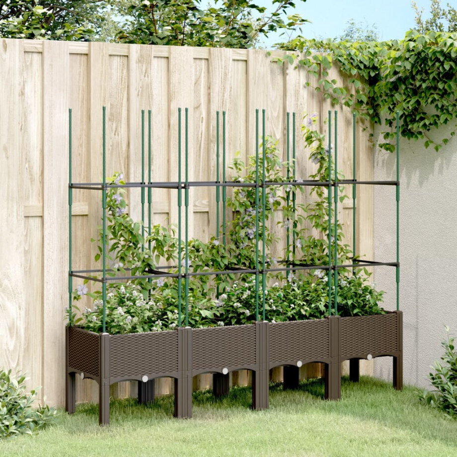 vidaXL Plantenbak met latwerk 160x40x142,5 cm polypropeen bruin afbeelding 1