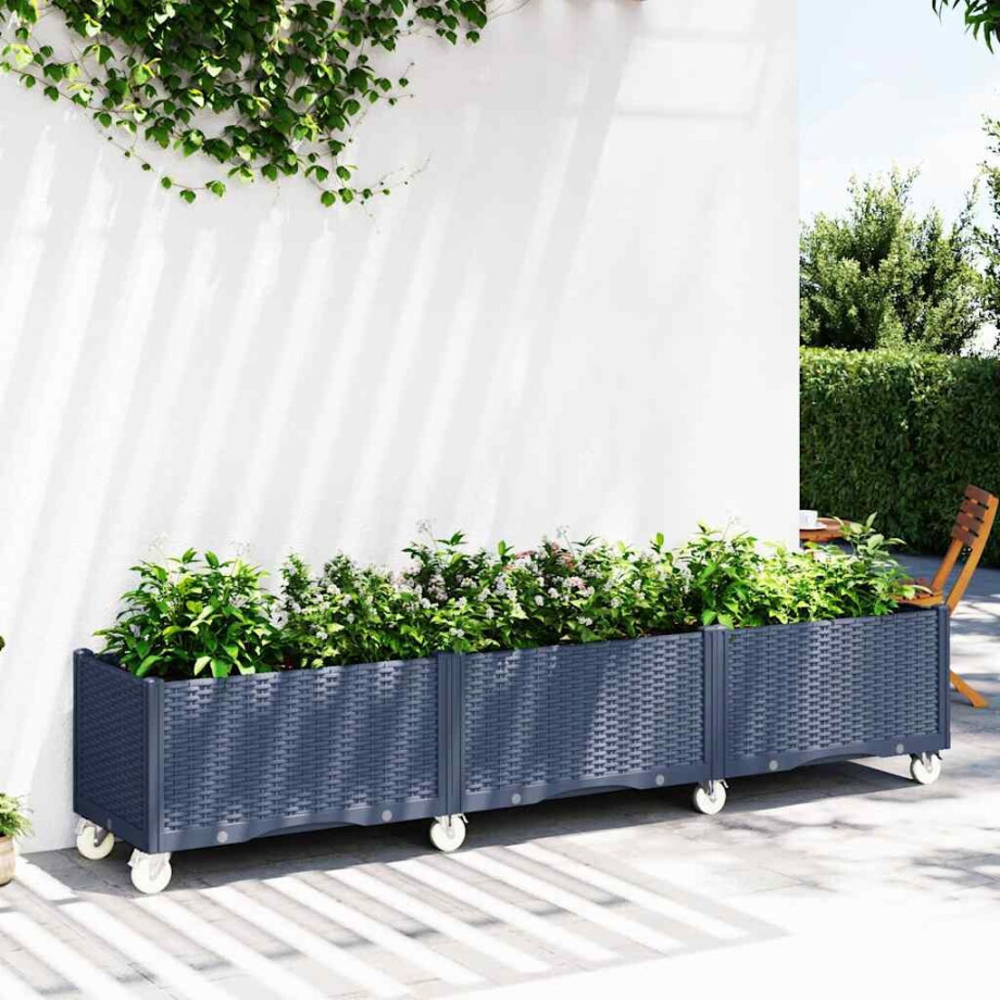 vidaXL Plantenbak met wielen 240x50x54 cm polypropeen blauwgrijs afbeelding 1