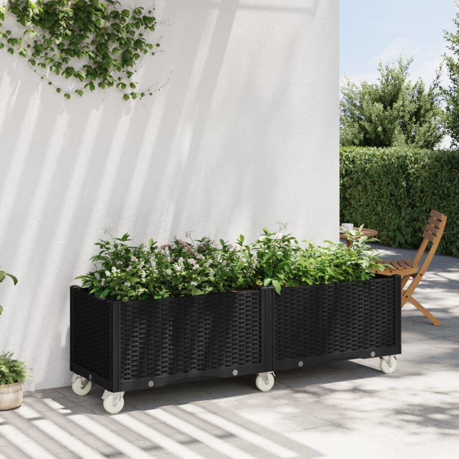 vidaXL Plantenbak met wielen 160x50x54 cm polypropeen zwart afbeelding 1