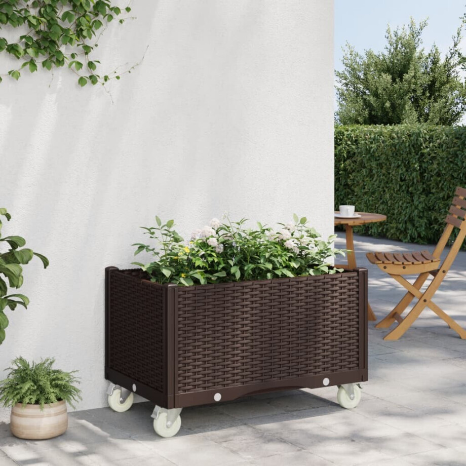 vidaXL Plantenbak met wielen 80x50x54 cm polypropeen bruin vidaXL Plantenbak met wielen 80x50x54 cm polypropeen bruin afbeelding 1