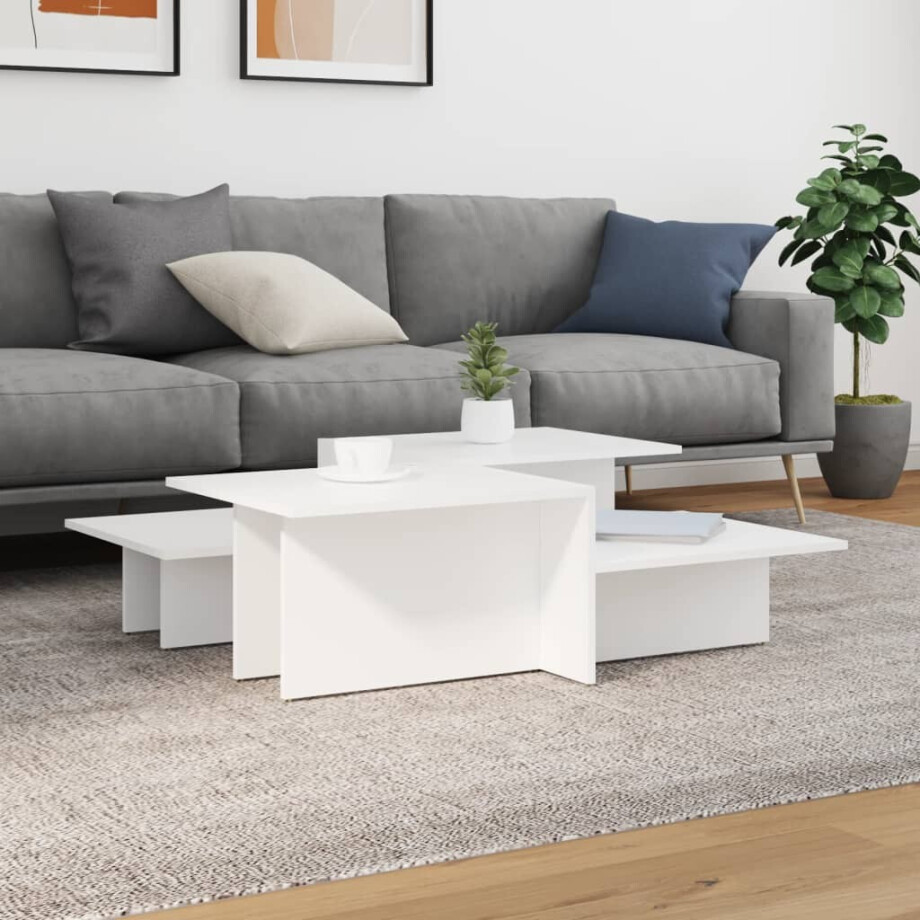 vidaXL Salontafels 2 st bewerkt hout wit afbeelding 1