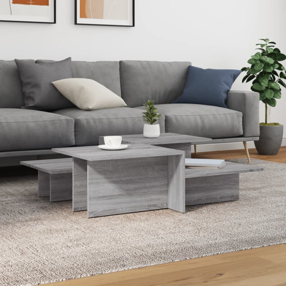 vidaXL Salontafels 2 st bewerkt hout grijs sonoma eikenkleurig afbeelding 1