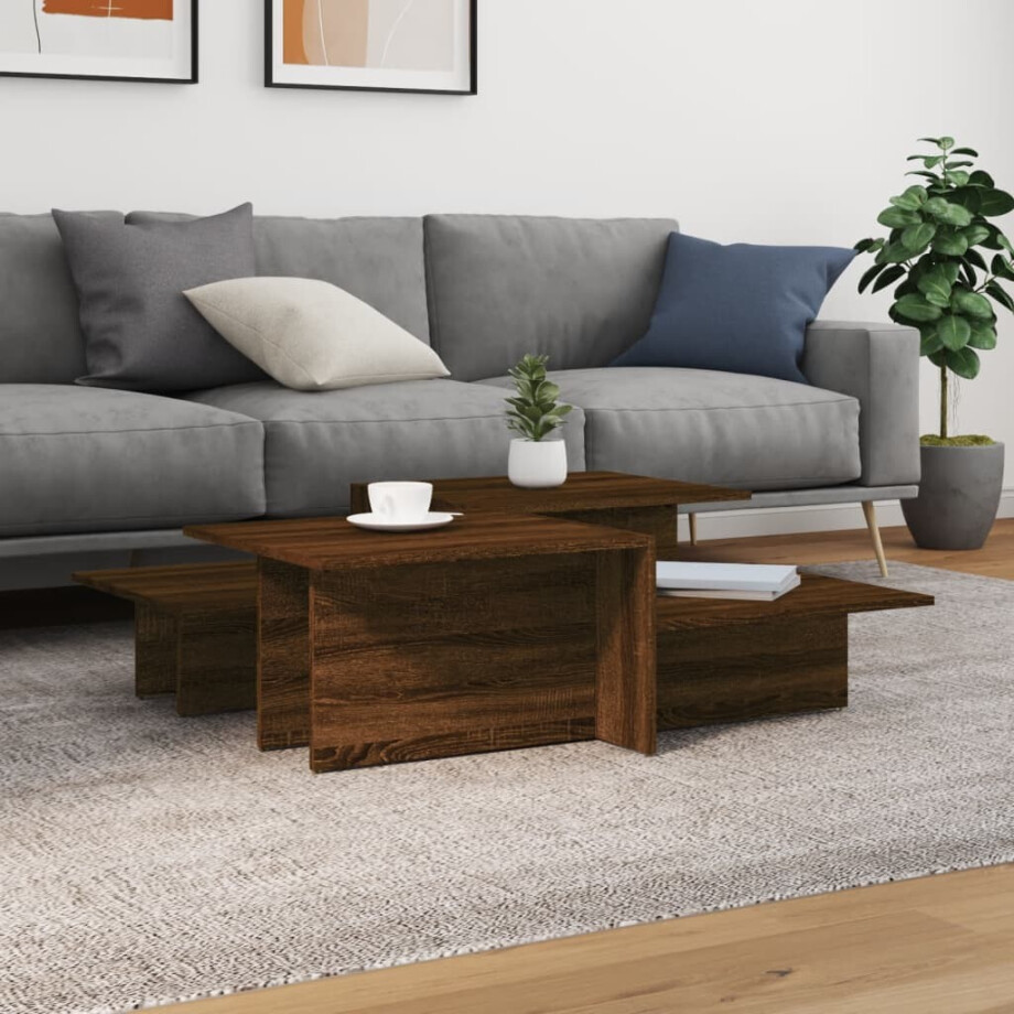 vidaXL Salontafels 2 st bewerkt hout bruin eikenkleur vidaXL Salontafels 2 st bewerkt hout bruin eikenkleur afbeelding 1