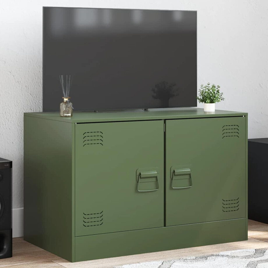 vidaXL Tv-meubel 67x39x44 cm staal olijfgroen vidaXL Tv-meubel 67x39x44 cm staal olijfgroen afbeelding 1