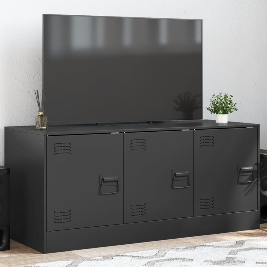 vidaXL Tv-meubel 99x39x44 cm staal zwart vidaXL Tv-meubel 99x39x44 cm staal zwart afbeelding 1