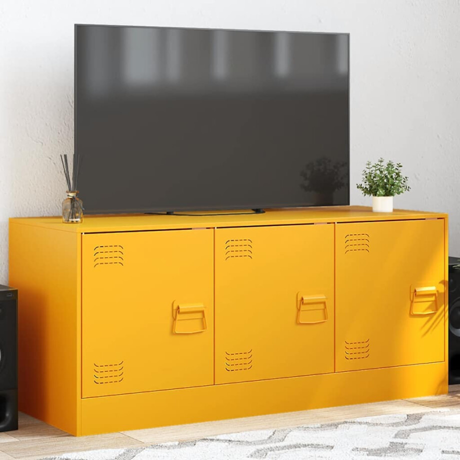 vidaXL Tv-meubel 99x39x44 cm staal mosterdgeel vidaXL Tv-meubel 99x39x44 cm staal mosterdgeel afbeelding 1