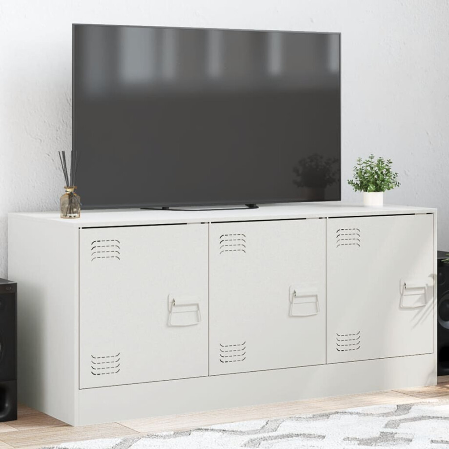 vidaXL Tv-meubel 99x39x44 cm staal wit vidaXL Tv-meubel 99x39x44 cm staal wit afbeelding 1