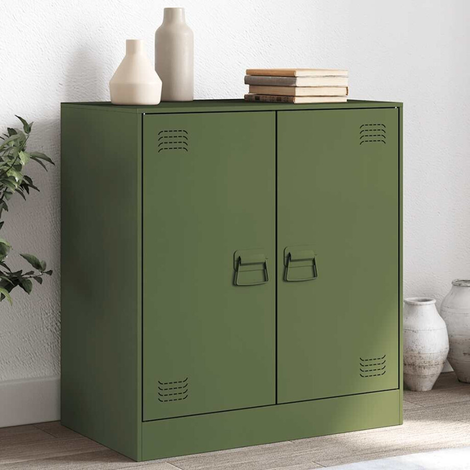 vidaXL Dressoir 67x39x73 cm staal olijfgroen afbeelding 1
