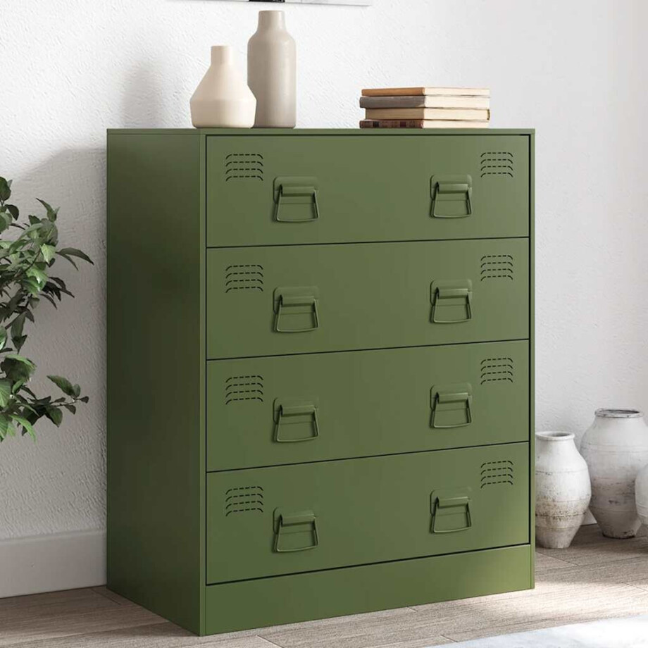 vidaXL Dressoir 67x39x83 cm staal olijfgroen afbeelding 1