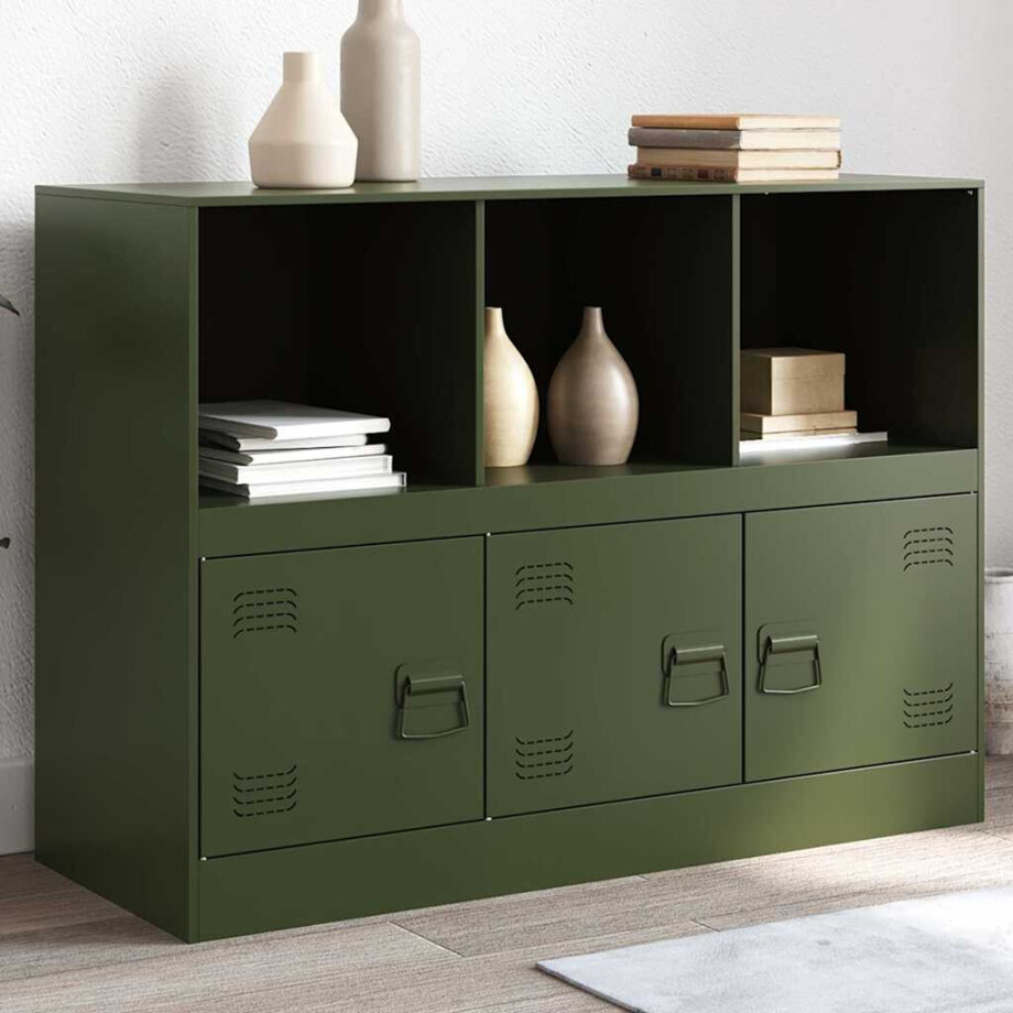vidaXL Dressoir 99x39x73 cm staal olijfgroen afbeelding 1