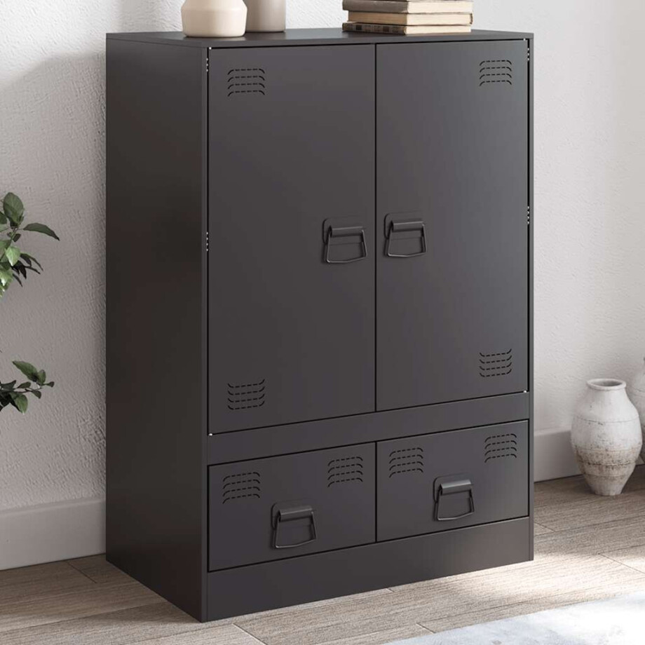 vidaXL Hoge kast 67x39x95 cm staal zwart afbeelding 1