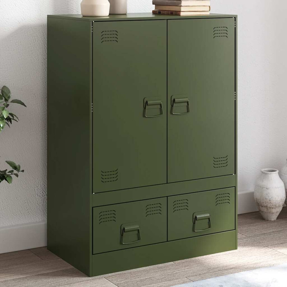 vidaXL Hoge kast 67x39x95 cm staal olijfgroen afbeelding 1