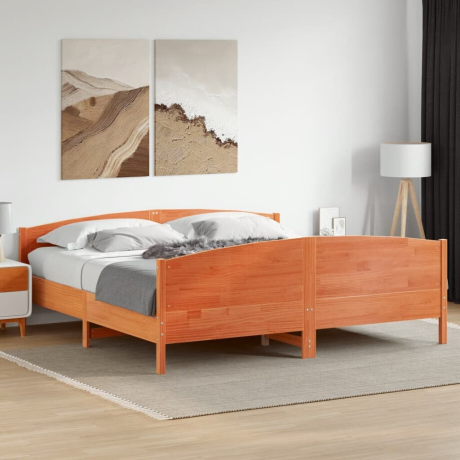 vidaXL Bedframe zonder matras massief grenenhout wasbruin 180x200 cm afbeelding 1