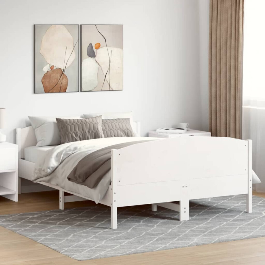 vidaXL Bedframe zonder matras massief grenenhout wit 160x200 cm afbeelding 1