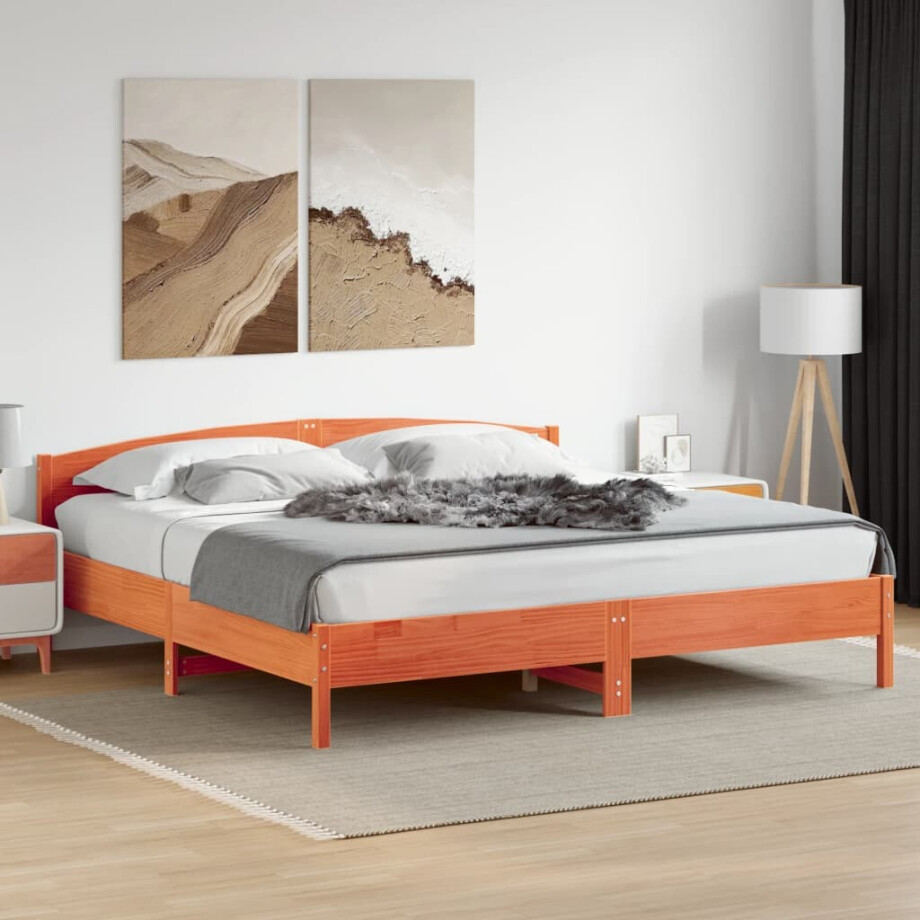 vidaXL Bedframe zonder matras massief grenenhout wasbruin 180x200 cm afbeelding 1