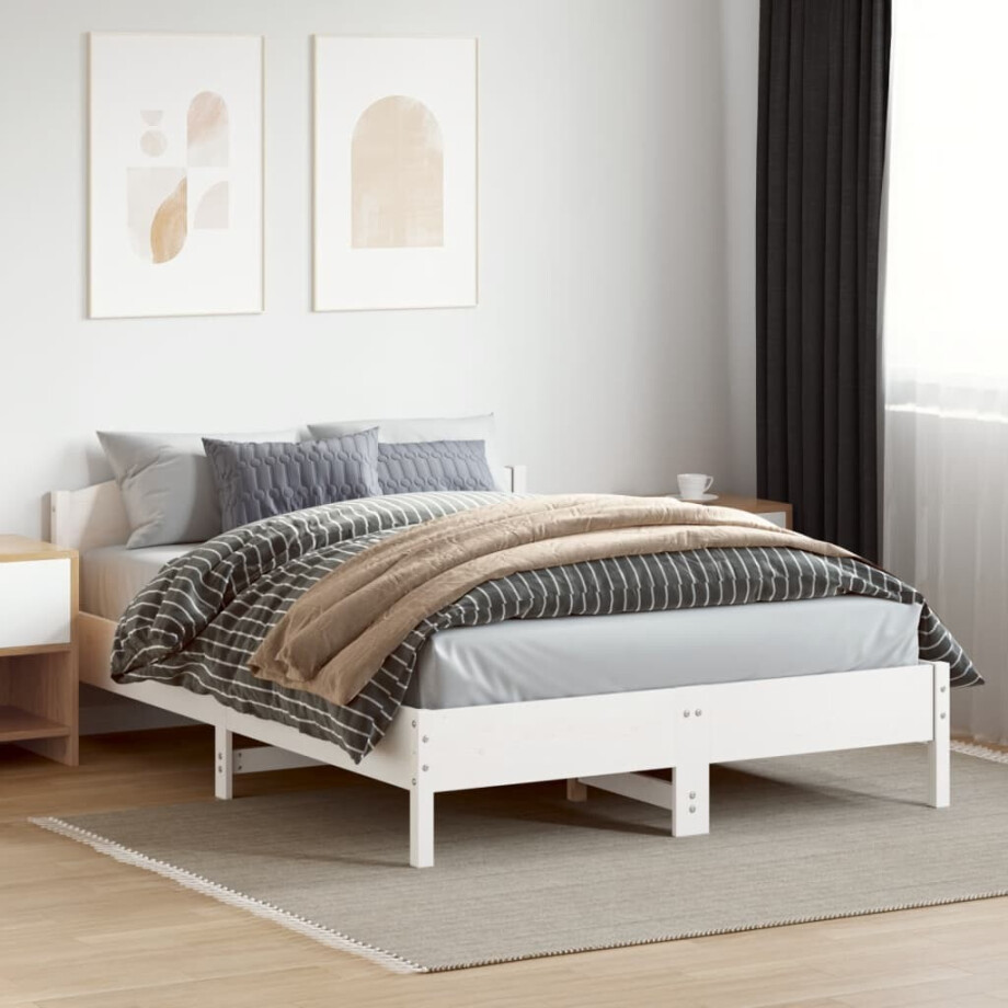 vidaXL Bedframe zonder matras massief grenenhout wit 150x200 cm afbeelding 1