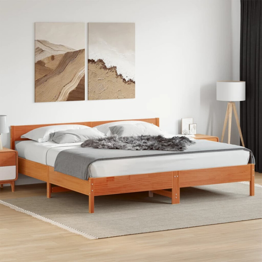 vidaXL Bedframe zonder matras massief grenenhout wasbruin 180x200 cm afbeelding 1