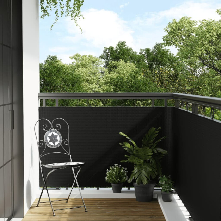 vidaXL Balkonscherm 600x80 cm poly rattan zwart afbeelding 1