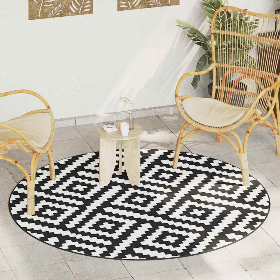 vidaXL Buitenkleed ARAKIL Ø200 cm polypropeen wit en zwart afbeelding 1