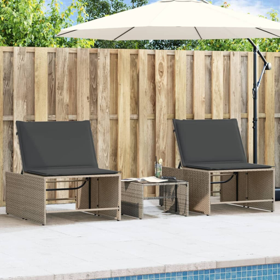 vidaXL Ligstoelen 2 st met tafel grijs poly rattan vidaXL Ligstoelen 2 st met tafel grijs poly rattan afbeelding 1