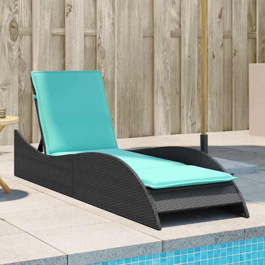 vidaXL Ligbed met kussen zwart 60x205x73 cm poly rattan afbeelding 1