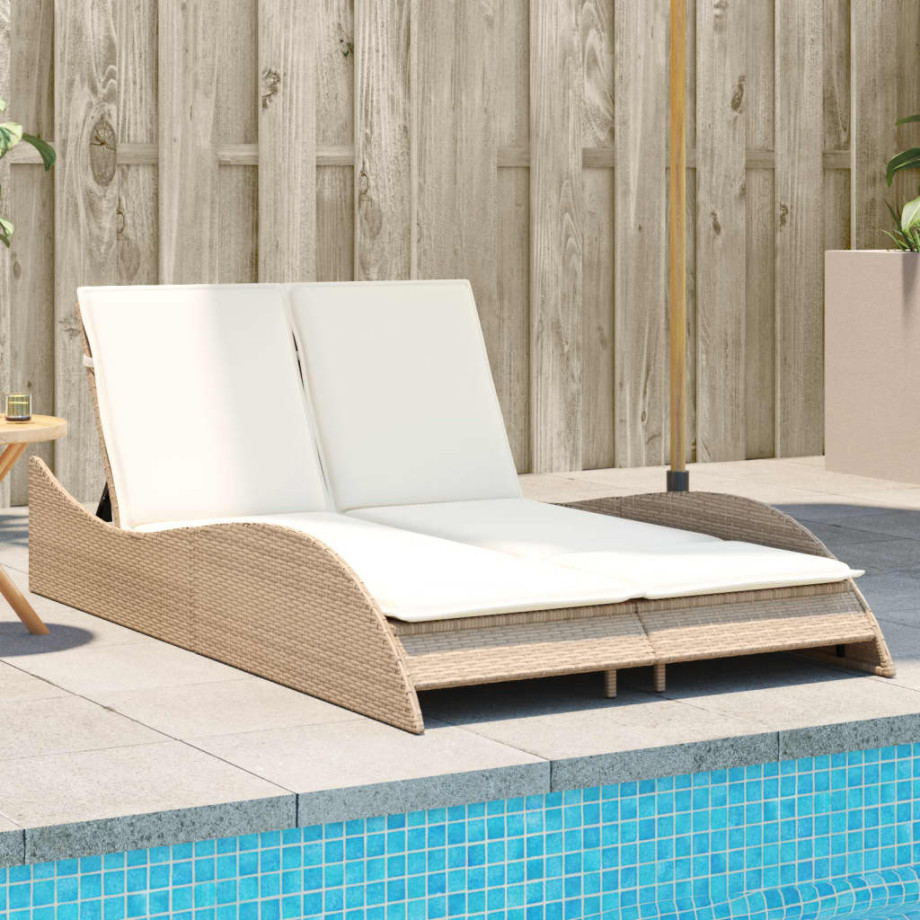 vidaXL Ligbed met kussens 114x205x73 cm poly rattan beige afbeelding 1