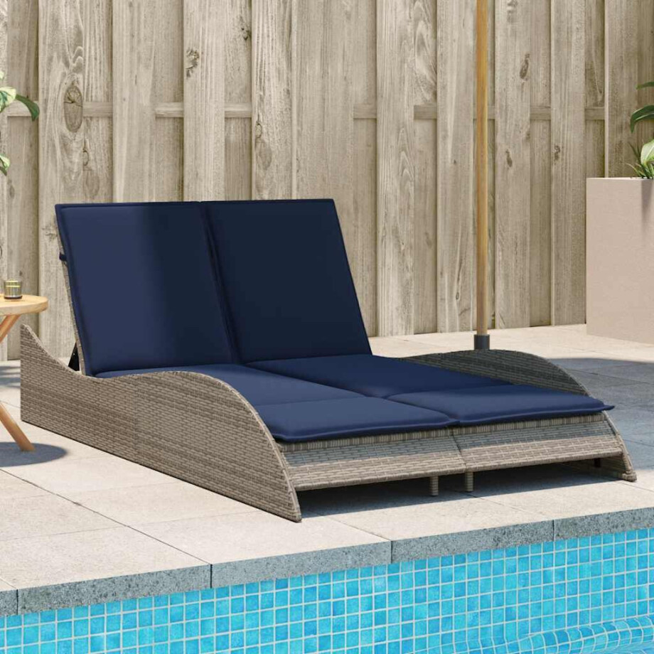 vidaXL Ligbed met kussens grijs 114x205x73 cm poly rattan afbeelding 1