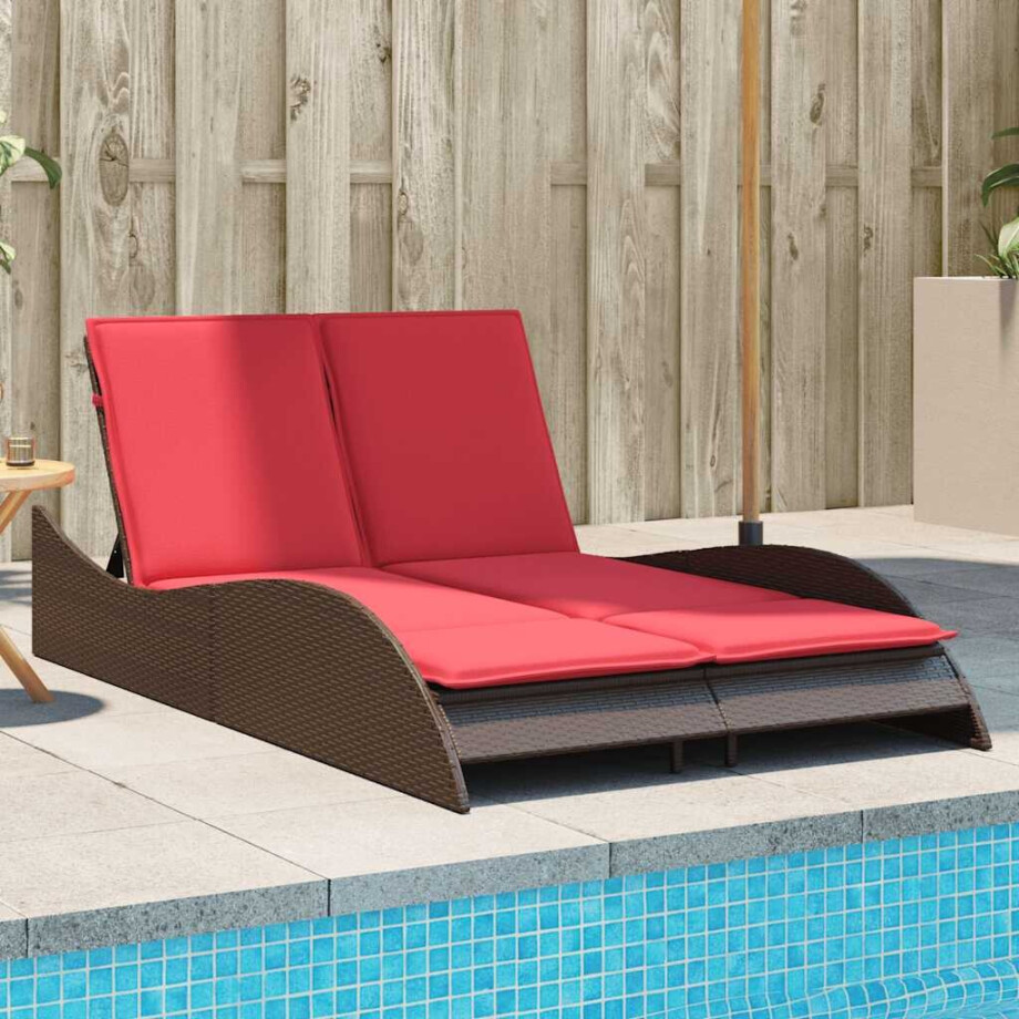 vidaXL Ligbed met kussens bruin 114x205x73 cm poly rattan vidaXL Ligbed met kussens bruin 114x205x73 cm poly rattan afbeelding 1