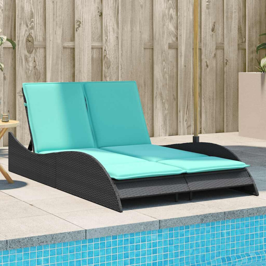 vidaXL Ligbed met kussens zwart 114x205x73 cm poly rattan afbeelding 1