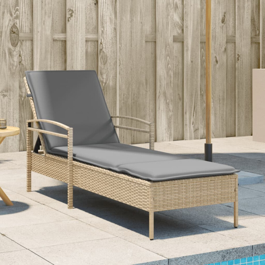 vidaXL Ligbed met kussen 63x200x81 cm poly rattan beige afbeelding 1