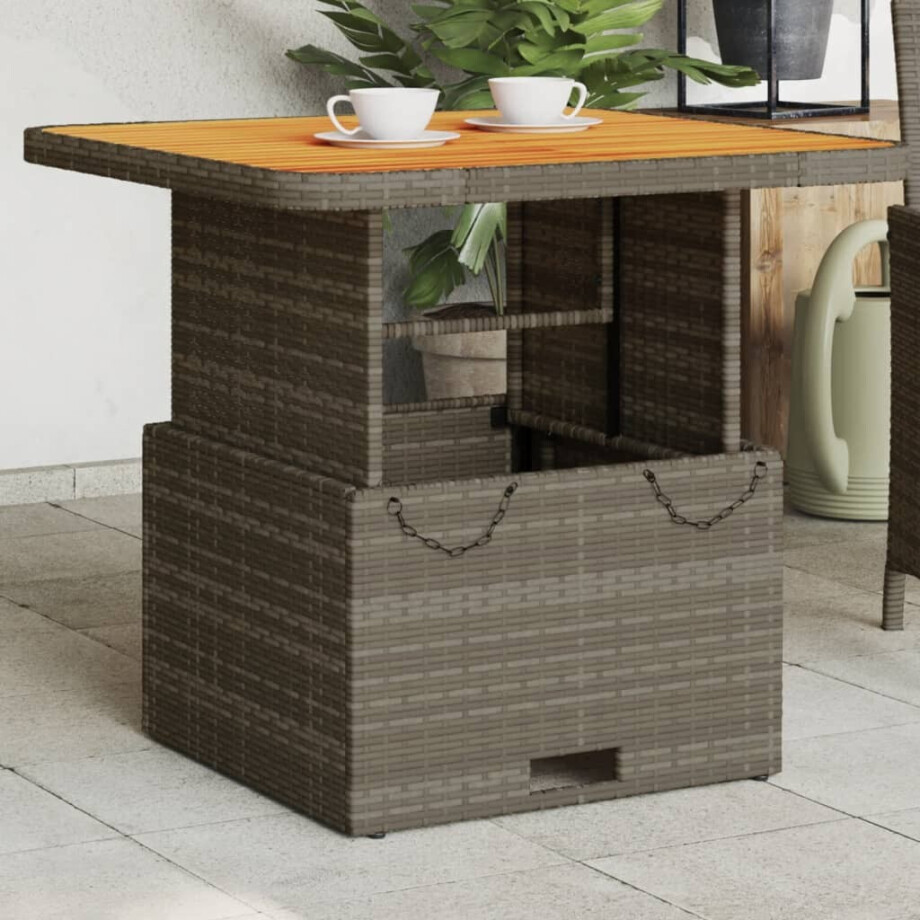 vidaXL Tuintafel 80x80x71 cm poly rattan en acaciahout grijs afbeelding 1