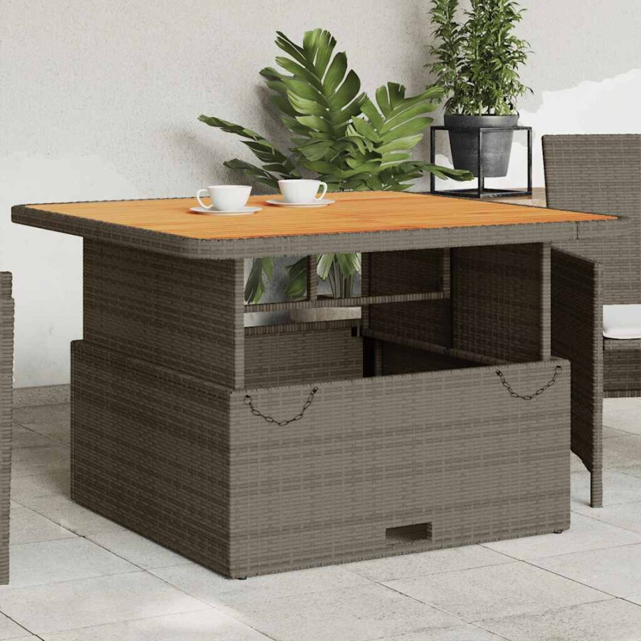 vidaXL Tuintafel 110x110x71 cm poly rattan en acaciahout grijs afbeelding 1
